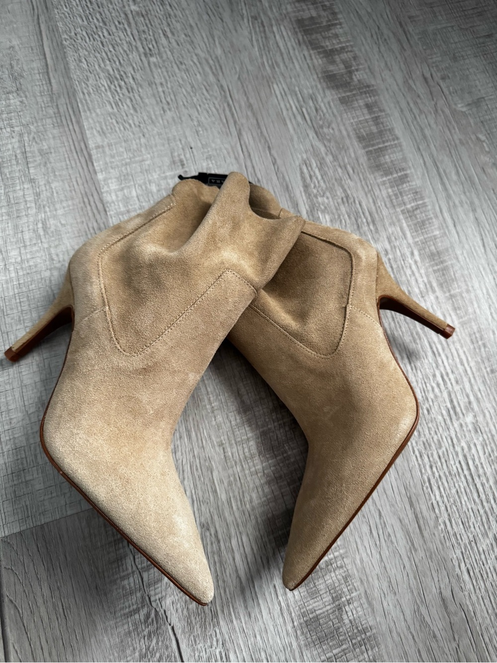 Zara Tan Suede Pointed-Toe Stiletto Ankle Boots